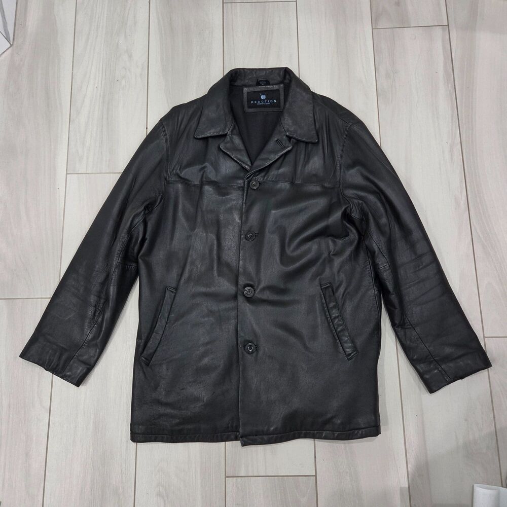 Kenneth Cole Reaction Mens XL Genuine Leather Black Jacket Coat Distressed